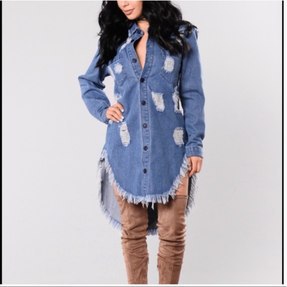 distressed denim dress